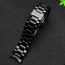 Curved End Solid Matte Stainless Steel Watch Band For Seiko Citizen Casio Timex 20mm 22mm Black Metal Strap Watch Accessories