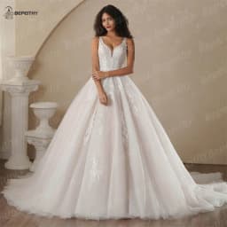 BEPEITHY Customized A-Line Champagne Wedding Dresses 2025 Spring V Neck Sleeveless Romantic Bride Ivory Bridal Gown Vestidos