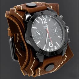 Men's Punk Rock Style Large Dial Quartz Watch Vintage Multi Layer Hand Stitched Cowhide Strap