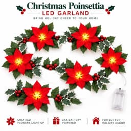 1pc Christmas Poinsettia Wreath String Lights 10/20 LED Artificial Flower Berry Fairy Light for Home Indoor Holiday Xmas Decor
