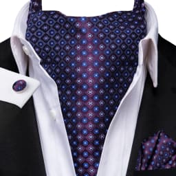 Men's Ascots Fashion Luxury Solid Plaid Check Dot Cravat Set with Cufflinks and Handkerchiefs for Daily Casual Outing