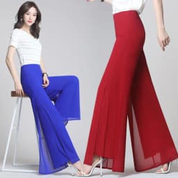 Double Layer Chiffon Wide Leg Pants Female Side Split Thin Pants 2026 New Spring Summer High Waist Trousers Ladies Casual pants