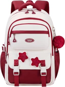 Primary Middle School Backpack for Girls Cute Backpack for School Pink School Bag for Teen Girls with Star Pins Furry Pendant