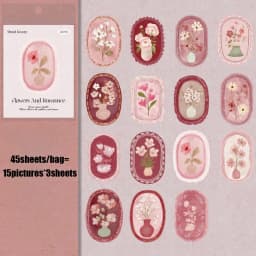 Mr. Paper 45pcs Serene Florals Sticker Pack - Boxed Flower Theme Collection, DIY Journal Collage Decor Set, Literary Stationery