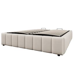 KOMHTOM Upholstered Bed Frame 140×200 cm, with Hydraulic Storage Space and Slatted Base, without headboard and mattress, Linen