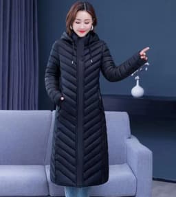 NEW Middle-aged Womens Down Cotton Coat Winter Long Warm Quilted Cotton Jacket Female Casual Hooded Parka Overcoat Purple 5XL
