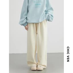 CHIC VEN Women's Pant Streetwear Solid Loose New Drawstring Sports Casual Trousers High Waisted Pants Autumn Winter 2025