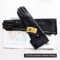 Women's Touch Screen Long Leather Gloves Thin Colored Sheepskin Fashion Stage Wear Autumn Silk Lining Sleeves