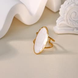 Irregular White Stone Rings for Women Gold Color Stainless Steel Oval Adjustable Ring Aesthetic Party Trendy Jewelry Gift