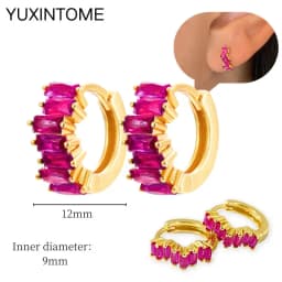 925 Silver Ear Needle Rose Red Hoop Earrings For Women Exquisite Water Drop/Flower/Heart Crystal Piercing Huggie Earring Jewelry