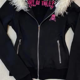Goth High Street Y2K Black Fur Collar Zipper Sweatshirt Hoodie Women Sweatshirt Harajuku Letter Print Slim Coat Winter Clothes