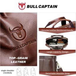 BULLCAPTAIN Men's Briefcase Bag Top Layer Leather Handcrafted Laptop Bag with Multiple Compartments Business Shoulder Messenger