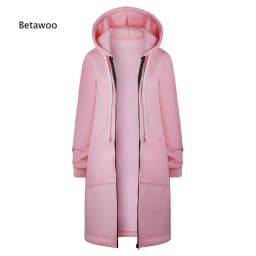 Long Zip Hooded Sweat Jacket For Women Drawstring Long Sleeve Outerwear With Side Pockets For Cold Season Daily Matching