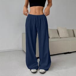 New Women's Fashion Comfortable Solid Color Pants Loose Wide Leg Sporty Casual Elastic Waist Pants