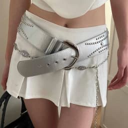 New Rivet Wide Version Belt for Women's Fashionable Silver Rock Glossy Metal Buckle Retro Wide-Edged Belt