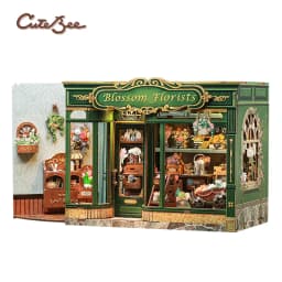 CUTEBEE Book Nook Kit 3D DIY Dollhouse with LED Light Bookshelf Insert Street Shop Series Miniature Model For Home Party Decor