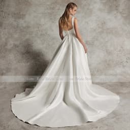 Customized Wedding Dresses Satin Square Collar A Line Backless Simple Wedding Gowns for Women Bride Button Modern Bridal Gown