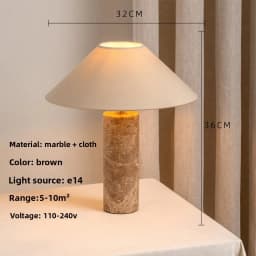 Yellow Travertine Fabric Art Table Lamp Japanese Marble Table Lamp For Living Room Bedroom Bedside Wabi Sabi Stone Desk Lighting