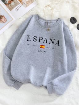 España Spain Flag Design Womens Y2K Sweatshirts All-Match Loose Pullover Autumn Fleece Streetwear Casual O-Neck Clothing