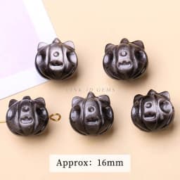 1 Pc Natural Stone Gold Silver Obsidian Carved Bead Cat Paw Pixiu Animals Cute Bead With Hole For Jewelry Making Diy Necklace