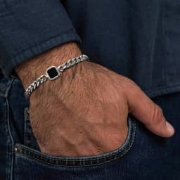 Vnox 5/7mm Width Adjustable Chain Bracelet for Men, Stainless Steel Acrylic Six-Sided Polished Jewelry Gift for Husband Son Him