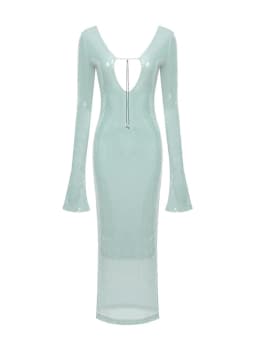 BEVENCCEL Sexy Luxury Sequins Deep V Long Sleeve Backless Sequins Long Dress Elegant Bodycon Maxi Evening Party Clubwear Dress