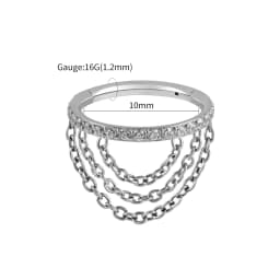 Right Grand ASTM F136 Titanium CZ Hinged Clicker Segment with Triple Chain Cartilage Earring Hoop 8-12mm Helix Conch Piercing