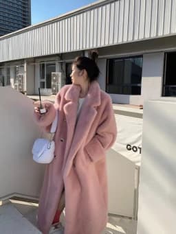 Thickened Long Tailored Coat Collar Faux Mink Fur Integrated Eco-friendly Fur Women's Jacket Coat Sweet Style Loose Fit Doubl...
