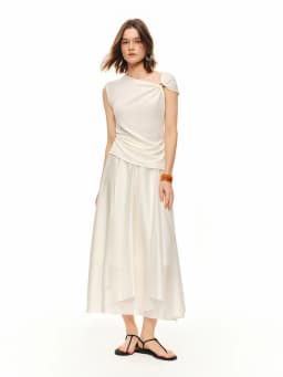 DUSHU 2026 Summer Women's Acetate Paneled A-Line Skirt - Urban Sophisticated Style for City Commute and Daily Outings