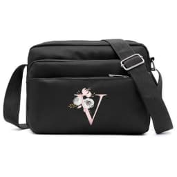 New Simple Black Storage Bag Multi-layer Travel Leisure One Shoulder Crossbody Bag Pink Flower Letter Series Printing Pattern