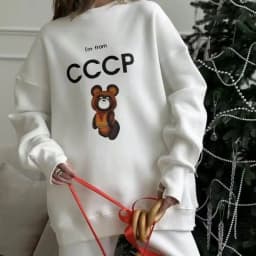 New Cute Bear Printed Oversized Sweatshirt Women Long Sleeve Round Neck Loose White Casual Hoodies Female Clothes Spring 2026