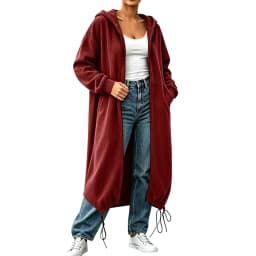 Women's Textured Long Zip Up Hoodie Jacket Casual Sweatshirt Vertical Extended Layer Layer Cool Weather Streetwear Zip up Hoodie