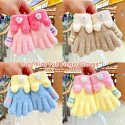 3-6 Years Winter Fuzzy Plush Gloves 3D Plush Animal Ears Color‑Block Windproof Warm Full Finger Gloves For Toddler Boys Girls
