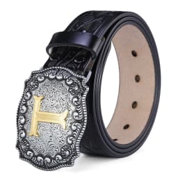 Western Belt Men Genuine Leather Belts for Men Women Cowboy Cowgirl Big Letters Buckle Gold Male Belts Long Black Brown Quality