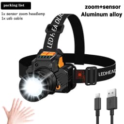 Super Bright LED Headlamp Fishing Headlight Portable Flashlight ZOOM Sensor Rechargeable Outdoor Waterproof Camping Hunting 20W