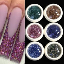 6 Pcs Elegant Mirror Chrome Effect Metallic Dust Holographic Glazed Manicure Decoration Reflective Gold Silver Glitters Powder