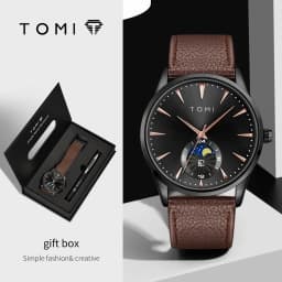 TOMI 2Pcs Men's Watch Gift Set with Pen Luxury Business Calendar Quartz Watch Suitable for Men's Birthday or Holiday Gift