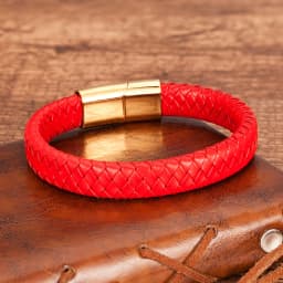 Red Black Classic Men's Leather Bracelets Charm Design Stainless Steel Magnet Bangles For Women Friendship Couple Jewelry Gifts