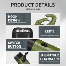 Outdoor LED Hand Pressing Dynamo Solar Crank Power Flashlight Torch Light Hand Press Crank Camping Lamp Light for Outdoor Home