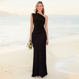 Elegant One-Shoulder Patchwork Satin Maxi Dress Women Sleeveless Ruched Slim Long Dresses 2026 Wedding Guest Evening Party Robes