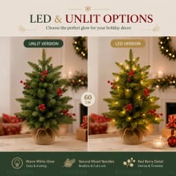 Artificial Christmas Tree Pure PE+PVC+Red Fruit High-grade Desktop Small Christmas Tree 45cm/60cm Family Christmas Decorations
