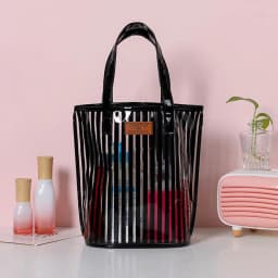 Large Capacity Transparent Handbag Waterproof Stripe Print Beach Bag Wash Bag Protable Travel Shopping Sundry Storage