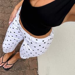 Women Solid Color/Polka Dot Capri Pants High Waist Slim Fit Split Hem Cropped Trousers Casual Summer Y2K Vintage Streetwear