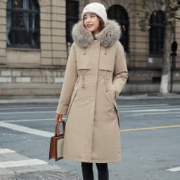 Women Hooded Parkas Coats Long Jackets Solid Detachable Big Fur Lenth Collar Zipper Drawstring Slim Fit Thick Casual 2025 Winter