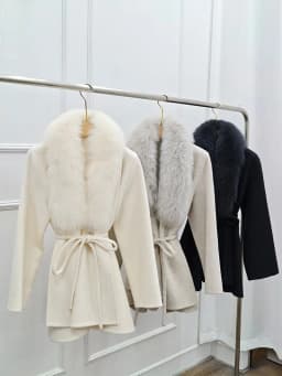 High End Winter Woman Wool Coats Double Face Cashmere Coat with Real Fur Collar And Belt Luxury Ladies Jacket Warm Clothing Fall