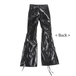 RORORIRI PU Leather Black Pants Punk Hollow Out Strappy Slim Vintage Low Waist Split Bootcut Trousers Festival Grunge Streetwear