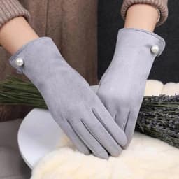 Winter Female Single Layer Warm Cashmere Full Finger Button Cycling Mittens Women Suede Leather Touch Screen Driving Gloves J23