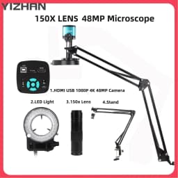 48MP 38Mp 4K 2K HDMI USB Industrial Digital Video Microscope Camera Zoom 130X C-Mount Lens LED Ring Light For Repair Soldering