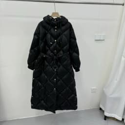 Schinteon Women White Duck Down X-Long Jacket Autumn Winter Warm Office Lady Outwear with Hood Belt Argyle Fashionable Coat 2025