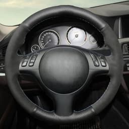 Black Genuine Leather Suede DIY Hand-Stitched Car Steering Wheel Cover For BMW M Sport E46 330i 330Ci E39 540i 525i 530i M3 E46